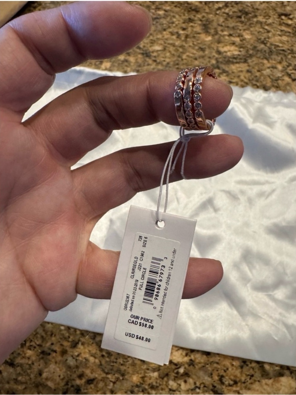 NWT Kate Spade Rose Gold Tone Triple Band Ring with Clear Crystals